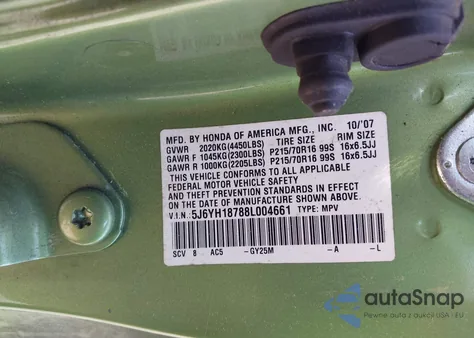 2008 Honda Element Ex из США, поврежденный, VIN 5J6YH18788L004661